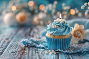 cupcake with candle and sprinkles