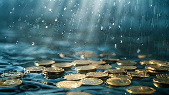 Write a mythological tale featuring gods and goddesses who control the weather, causing euro and USD coins to rain down as a symbol of their favor or displeasure 