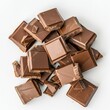 chocolate bar pieces, white background