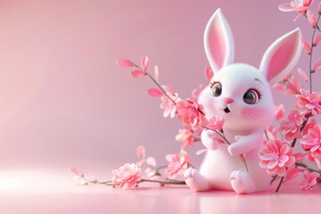 easter bunny with pink flower