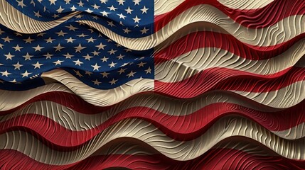 Wall Mural - Wavy American Flag Memorial Day Background Generated by AI