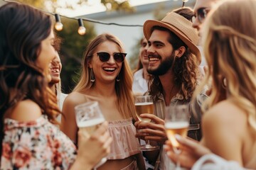 Poster - Group of friends having fun and clinking glasses with champagne at party