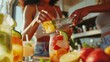 © Justlight - A woman carefully slices fresh fruits to garnish the mocktails while another friend is in charge of mixing the ingredients.