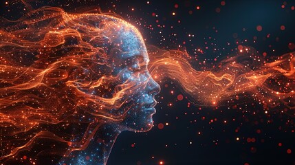 Wall Mural - visualization of big data flows from a digital human head. information sci-fi and aesthetic design. 