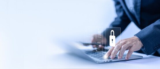 Wall Mural - lock mark cyber security technology digital information. concept of secure data from crime, virus cy