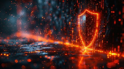 Wall Mural - cyber and information network security technologies and system. concept of data flow with digital sh