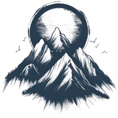Poster - hand drawn mountain range as a logo on a white background