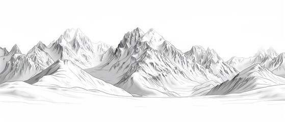 Wall Mural - snowy mountains line drawing