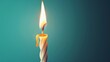 A solitary candle burns brightly against a teal backdrop