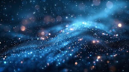 Wall Mural - the artwork features a stunning blend of midnight blue tones and shimmering particles, evoking a cel