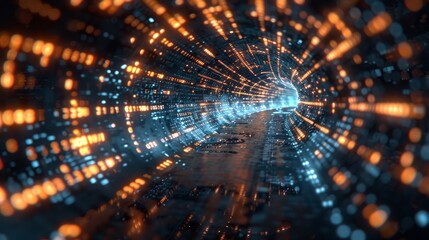   of a futuristic binary code network, showcasing the intricate web of data flow in the digital era through advanced technology.