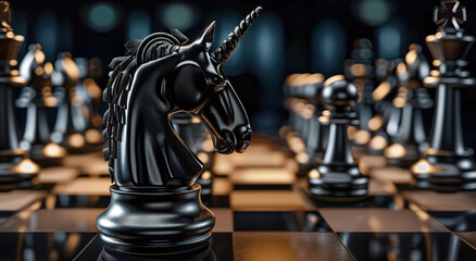 Wall Mural - 3d illustration Chess Game Aggressive Move Black Horse