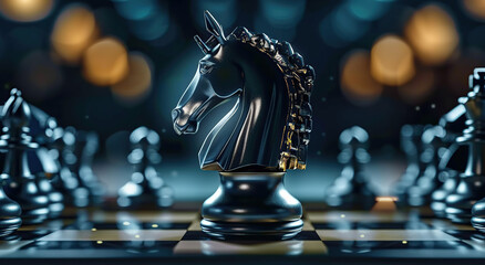 Sticker - 3d illustration Chess Game Aggressive Move Black Horse