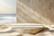 © ARM - Serene coastal setting with minimalist architecture and sandy beach at golden hour