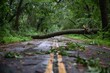 © tonstock - A fallen tree obstructed the path on the road.