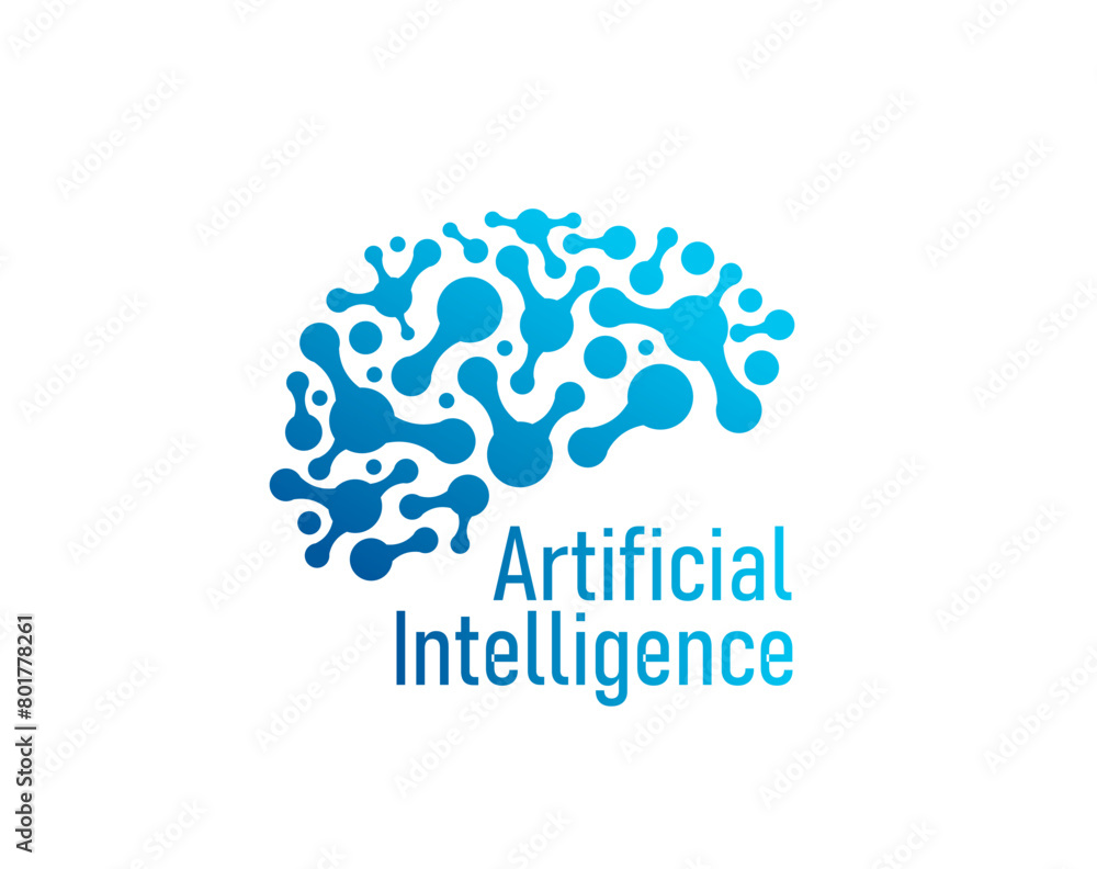 Ai artificial intelligence icon, human brain, machine learning ...