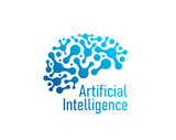 Fototapeta  - Ai artificial intelligence icon, human brain, machine learning. Isolated vector emblem stylized human brain with neural networks. Scientific development of ai data technology algorithms and robotics