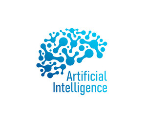 Aufkleber - Ai artificial intelligence icon, human brain, machine learning. Isolated vector emblem stylized human brain with neural networks. Scientific development of ai data technology algorithms and robotics