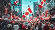 © mariiaplo - Celebratory Crowd Waving Canadian Flags on City Street