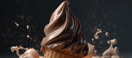 Wall Mural - splash of vanilla chocolate milk ice cream cone 26