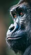 Intense close-up portrait of a gorilla's face.