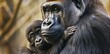 A mother gorilla cradling her infant