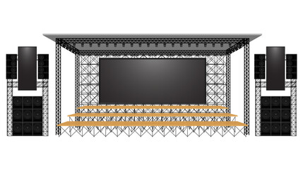 Wall Mural - wooden stage and speaker with led screen on the truss system on the white background