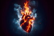 a heart that is on fire with smoke coming out of it