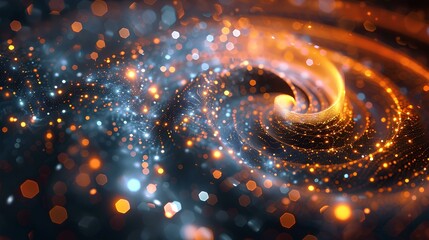 Poster - A swirling vortex of light particles, forming an abstract cosmic background with bokeh and sparkles. spiral pattern. an illustration with a hyperrealistic digital art style. generative AI