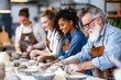 © ALLAI - Senior Instructor Teaching Bread Making to Adult Students in Bakery Workshop