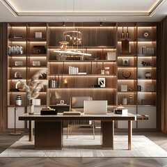 study room with bookcase module storage methods, light luxury style