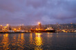 view of Haifa Port and the city at night. Container terminal. Haifa. Israel..