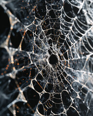 Capture the intricate patterns and delicate lines of a spider web in a digital artwork
