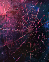 Capture the intricate patterns and delicate lines of a spider web in a digital artwork