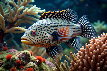 Wall Mural - javan combtail fish surrounded by beautiful coral