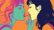 Young gossiping woman on color background Vector style