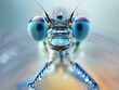 Extreme close-up of a dragonfly's head, showcasing vivid details and colors, with a soft-focus background.