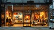 shop window display, gallery, with a glass facade