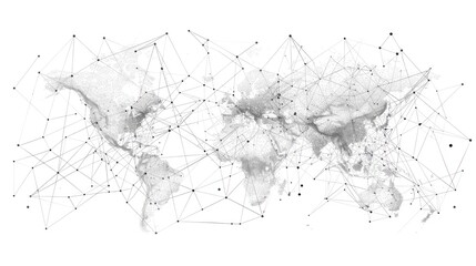 map of the global network in dots and lines, white color of background