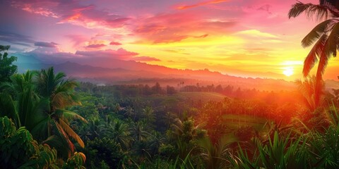Wall Mural - a Bali landscape, glowing colors, photo, ultra HD, ultra detailled 