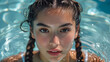 
Aquatic Elegance Sports Braids on Asian Swimmer Dynamic Style Asian Athlete with Braided Hair Waterborne Beauty Stylish Swim Look for Asian Swimmer Swim Style Asian Swimmer Sporting Sports Braids