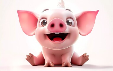 Adorable 3D cartoon baby pig with Cheerful Expression on White Background. Vector illustration