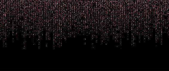 Wall Mural - Pink confetti garland on dark background. Falling glitter and sparkle wallpaper. Pink and rose shining dots repeating pattern. Magic dust sparkling decoration for Christmas. Vector backdrop