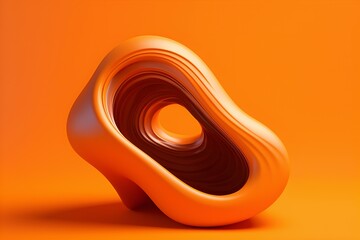 Sticker - 3D illustration,   orange  illusion isometric abstract shape  on monochrome background,  generated by AI.