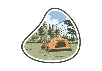 Wall Mural - camping alone in nature. vintage outdoor illustration badge design