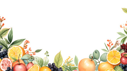 Digital vintage watercolor fruits frame border abstract graphic poster web page PPT background