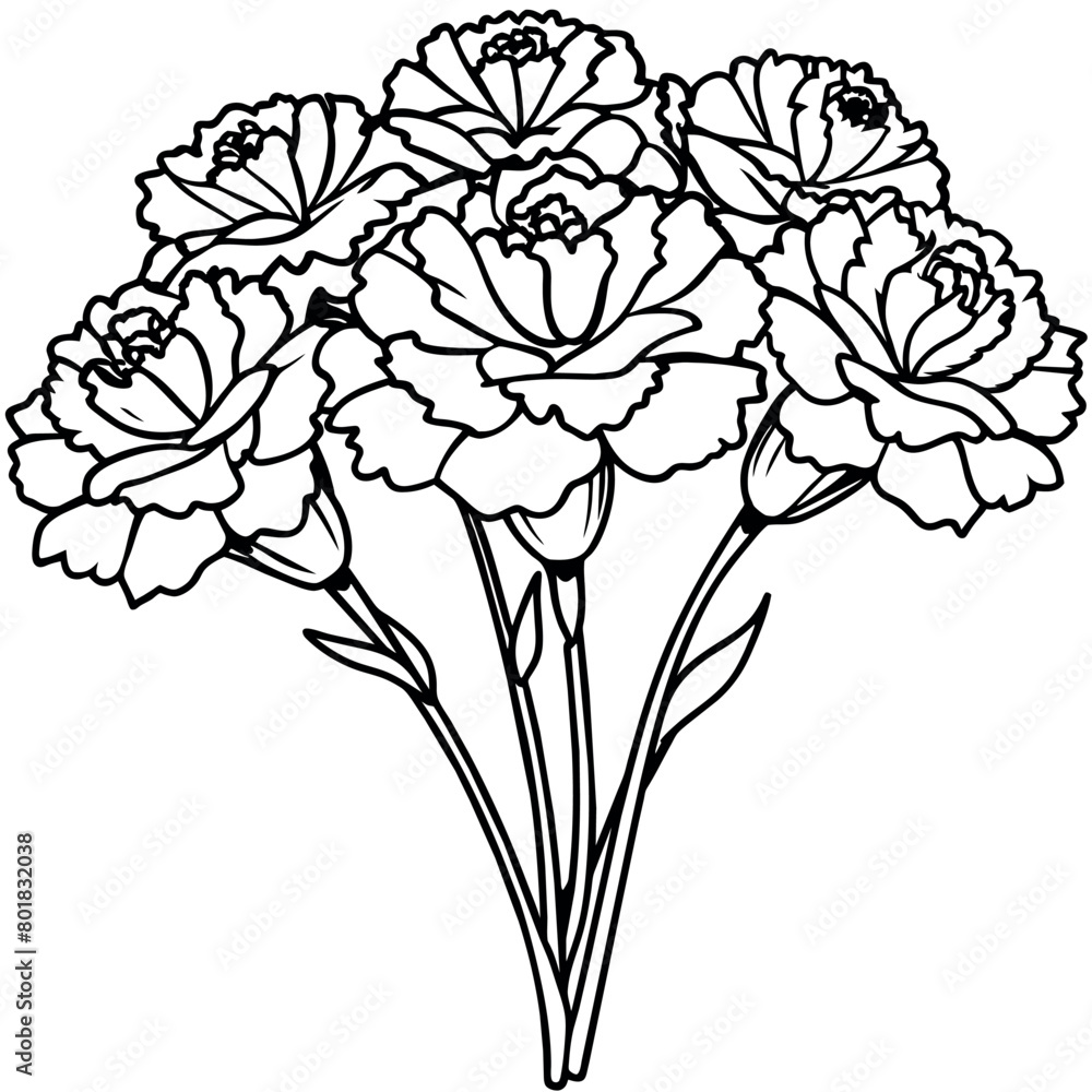 Carnation Flower Bouquet outline illustration coloring book page design ...
