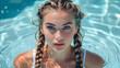 Athletic Braids Hairstyle for White Swimmer: Hydrodynamic Elegance in Sports, Aquatic Style Braided Look, Swim Chic Sports Braids for Caucasian Athlete
