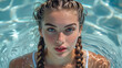 Athletic Braids Hairstyle for White Swimmer: Hydrodynamic Elegance in Sports, Aquatic Style Braided Look, Swim Chic Sports Braids for Caucasian Athlete