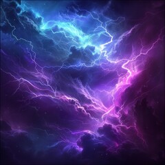 Wall Mural - A colorful sky with purple and blue clouds and lightning bolts